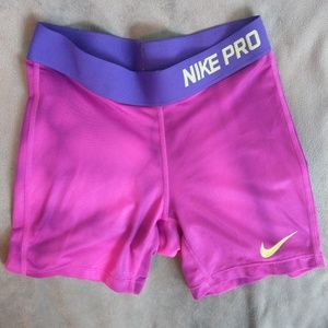 Nike Pro shorts purple with neon green accents